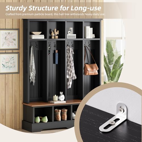 Merax 59" Entryway Hall Tree with Bench, Hooks and Storage - Image 8