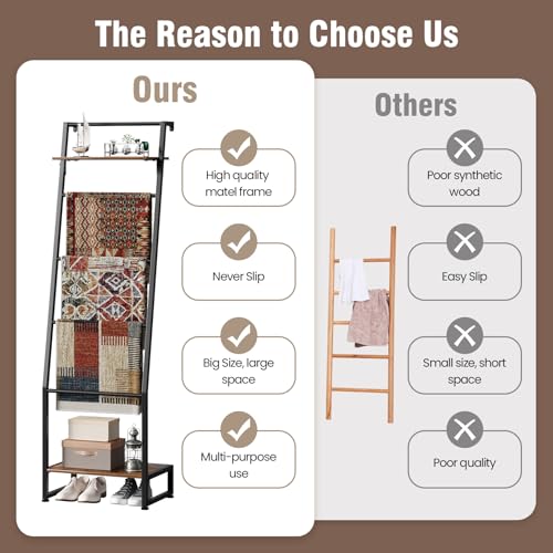 Blanket Ladder with Shelf, 6 Layer Wall-Leaning Blanket Rack - Image 7