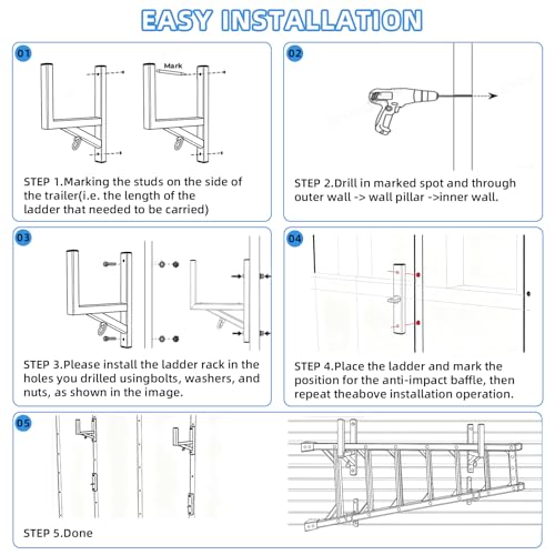 Cargo Trailer Ladder Rack-200lb Load-Carry 1-2 | Garage Storage - Image 8