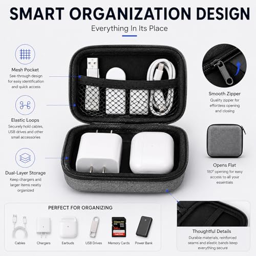 Gray Cable Organizer Bag - Compact Travel Tech Storage - Portable - Image 8