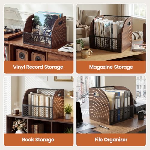 Vinyl Record Storage Crate, Wooden LP Organizer with Divider - Image 8