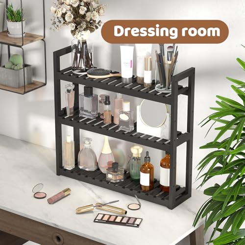 Bathroom Shelf Bamboo Organizer Rack Adjustable 3-Tier - Image 7