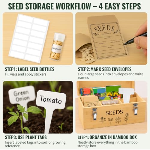 Large Bamboo Wood Seed Storage Organizer Box | Home Organization - Image 7