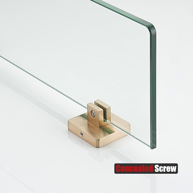 JQK Bathroom Glass Shelf, Floating Tempered Glass Shower Storage 20 by 5 inches, 304 Stainless Steel Champagne Bronze Wall Mount, TGS201L20-CB
