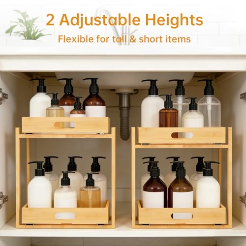 Bamboo Under Bathroom Sink Organizer - 2-Tier Pull Out - Image 7