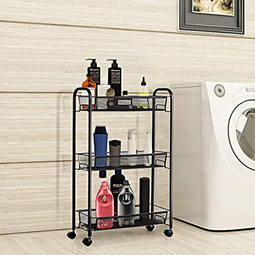 Nafort 3-Tier Slim Mesh Rolling Utility Cart, Slide Out Storage - Image 8