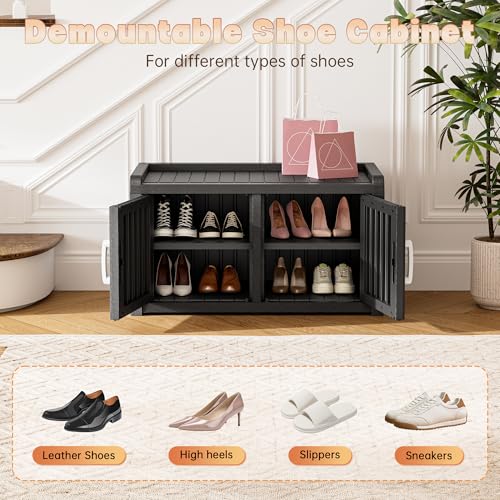 Bifanuo Shoe Storage Cabinet, 2-Door Outdoor Storage Bench - Image 8