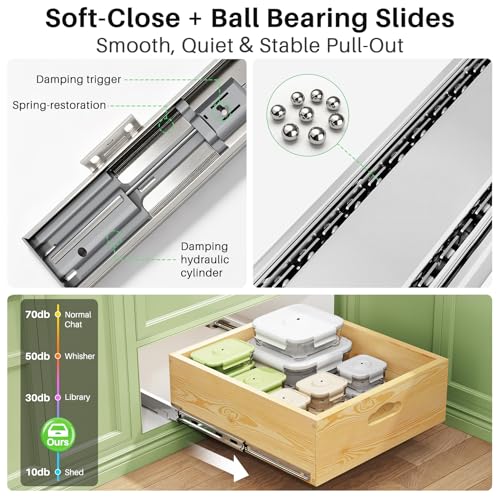 Pull Out Cabinet Organizer, Soft Close Slide Out Solid Wooden Drawers(15"W X 21"D x 6.2''H), Heavy Duty Full-extension Roll Out Shelves for Kitchen Cabinets,Pantry & Closet Organiz
