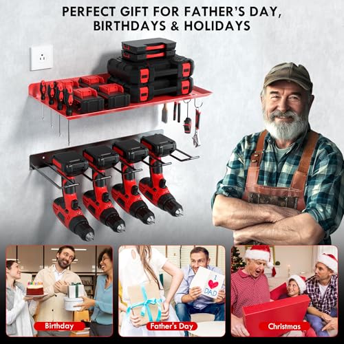 KSVO Wall Mount Power Tool Organizer, Heavy Duty Drill Rack, Red - Image 7