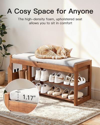 Pipishell 34" Pine Wood Shoe Bench Entryway with Soft - Image 7