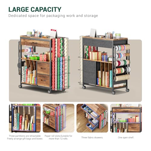 Wrapping Paper Storage Cart, Up to 12 Rolls, Wood Grain - Image 7