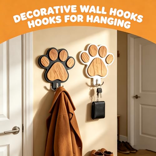 2PC 3D Wooden Dog Paw Leash Holder for Wall, Set of 2 - Image 7