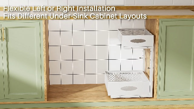 Under Sink Organizer, 2-Pack Pull Out Cabinet Organizer 2 Tier Metal Slide Out Storage Shelf Rack, L-Shaped Adjustable Height,Mesh Sliding Drawer for Kitchen, Bathroom, Laundry, Pa - Image 8