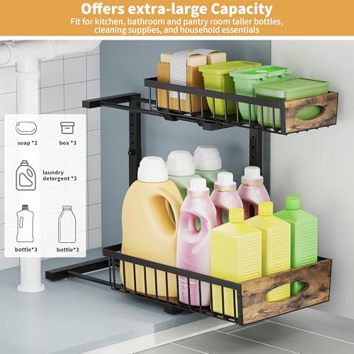 2 Pack Metal Under Sink Organizer with Sliding Drawer, Black - Image 8