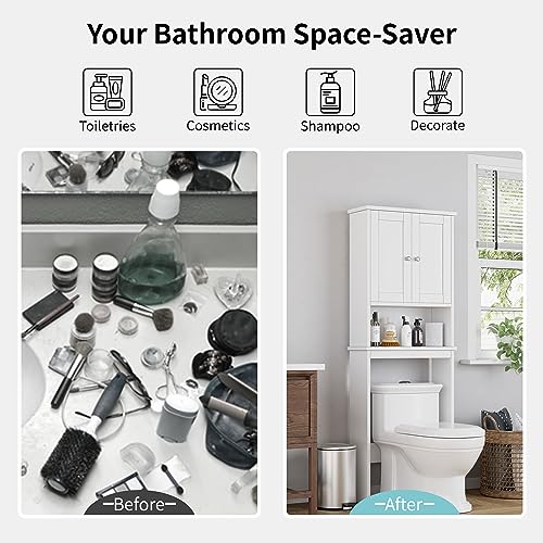 Shintenchi Over the Toilet Storage Cabinet, Bathroom Shelf, White - Image 7