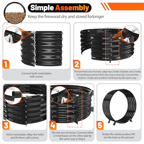 40" Round Metal Firewood Rack Circle with 4X Metal Support - Image 7