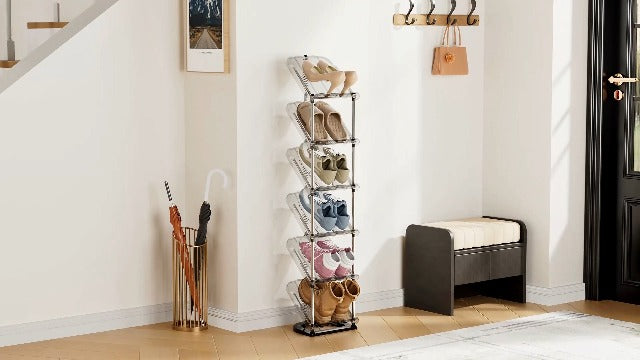 6 Tier Vertical Narrow Shoe Rack, Stackable Tall Skinny Shoe - Image 8