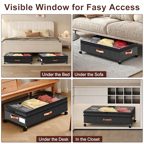 XXL Under Bed Storage with Wheels, 2 Pack 70L Extra Large Rolling - Image 8