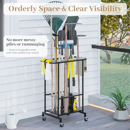 Garden Tool Organizer with Wheels, Heavy Duty Metal Garage - Image 8