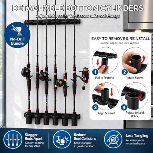 Dual Mount Fishing Rod Rack Wall & Ceiling Storage Organizer - Image 7