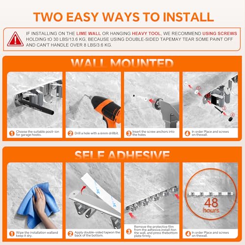 5 Grippers Broom Holder Wall Mount with 4 Hooks Stainless Steel - Image 8