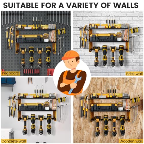 Power Tool Organizer Wall Mount, 3-Layer Drill Rack, Yellow - Image 8