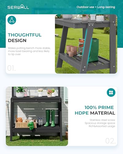 SERWALL 3-Tier Outdoor Potting Bench with Storage,Gardening Table - Image 7