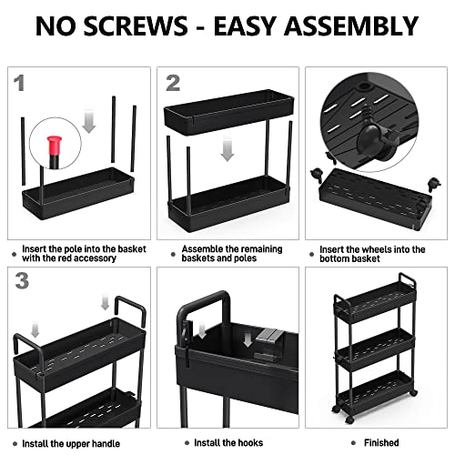 SOLEJAZZ Slim Rolling Storage Cart Skinny Bathroom Organizer, 3 - Image 8
