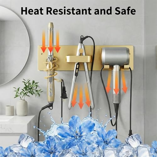 Hair Dryer Holder Hair Tool Organizer Metal Wall Mount (Gold) - Image 8