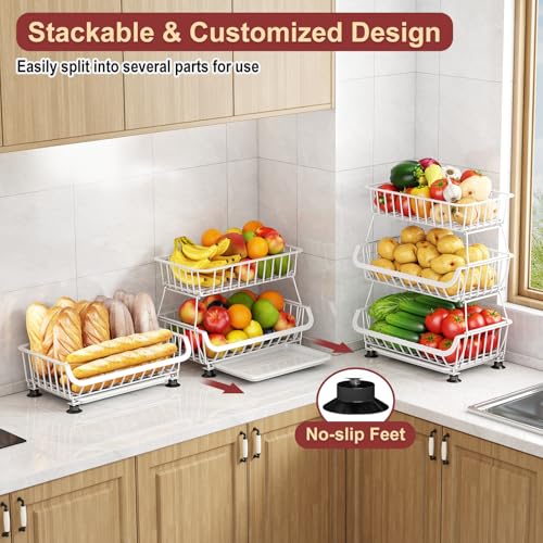 3-Tier Rolling Pantry Cart with Wheels, Stackable Wire - Image 8