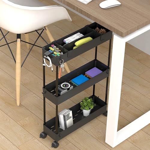 2 Pack 3 Tier Slim Storage Cart, Bathroom Rolling Utility - Image 8