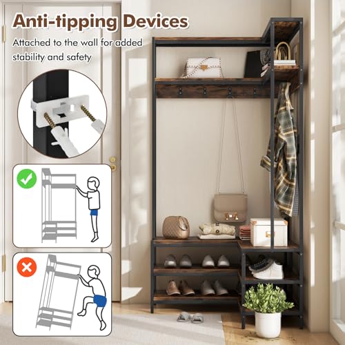 Tangkula Corner Hall Tree, 70 Inch Coat Rack with Bench - Image 8
