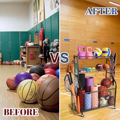 Mythinglogic Rolling Sports Equipment Organizer for Garage - Image 7