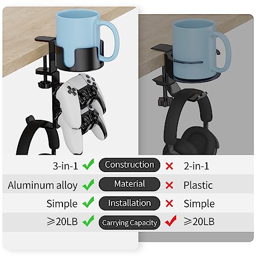 360° Rotating Desk Cup Holder with Headset Hanger - Image 7