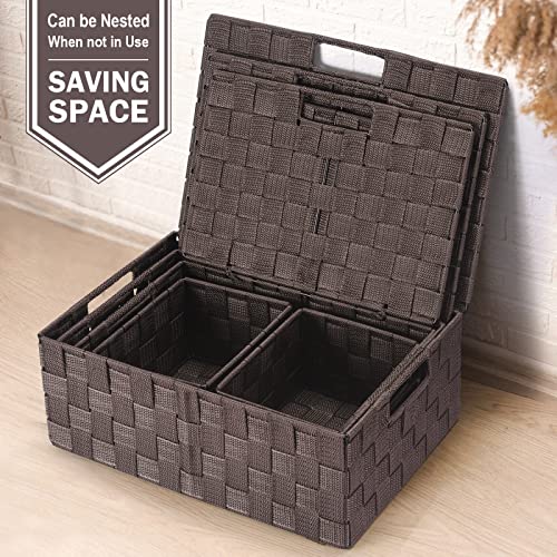 Storage Baskets with Lids: 5 Pack Stackable Woven Storage Bins - Image 8