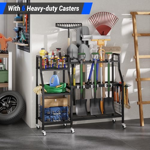 Heavy-Duty Garden Tool Organizer with 6 Wheels and 2 Baskets - Image 8
