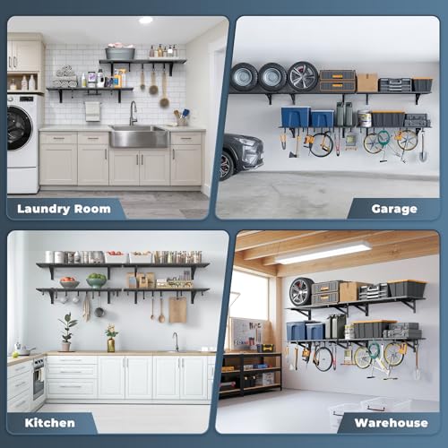 4 Pack Garage Shelving Wall Mounted with 16 Hooks, 1.5x4ft - Image 8