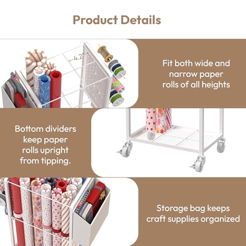 Wrapping Paper Storage Cart Station with 12PCS Slap Bands - Image 7