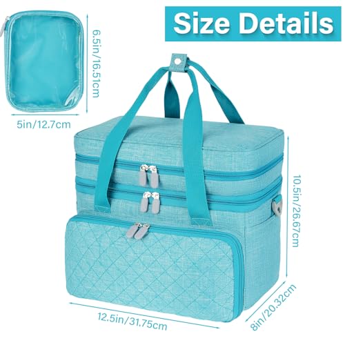 Double Layer Sewing Organizer Bag with Shoulder Strap, Blue - Image 8