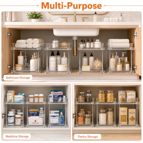 2 Pack 2-Tier Clear Under Sink Organizer with Pull-Out Drawers - Image 8