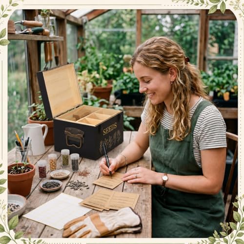 Bamboo Wood Seed Storage Organizer Box, Garden Tools Saving Kit - Image 7