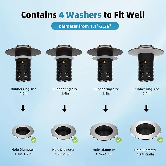 Upgraded Bathroom Sink Drain Strainer Hair Catcher 2PCS Universal 3 in 1 Pop-up Sink Stopper, Fit for 1.1''~2.36'' Basin Hole, with Detachable Stainless Steel Filter Basket, Oil Rubbed Bronze