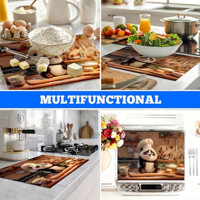 Stove Top Covers for Electric Stove, Waterproof Range Cover Mat, Scratch-Reducing Cooktop Protector, Easy-Care Counter Pad, 28.3 x 20.5 Inches, Panda Chef Kitchen Decor(Chef Panda)