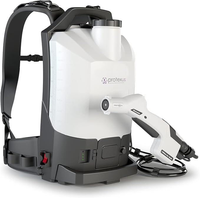 EvaClean Protexus PX300 Backpack Electrostatic Sprayer Cordless Coverage, 4hr Rechargeable 16.8V Battery - 4 Ft Hose, 2.25 Gallon Tank, 60-Micron Nozzle