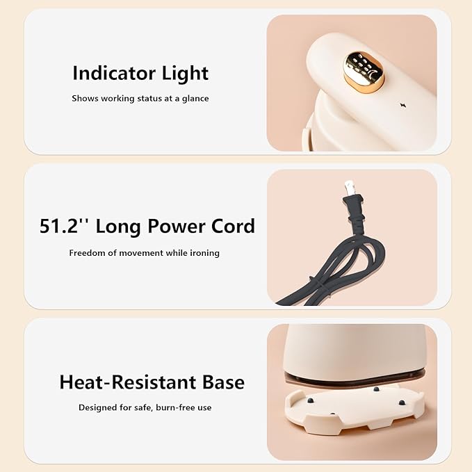 Mini Travel Steamer Iron for Clothes, 2-in-1 Dry & Steam Iron, Fast Heat Portable Garment Steamer, Flat & Vertical Ironing, Precision Tip, Lightweight Compact for Travel & Dorm