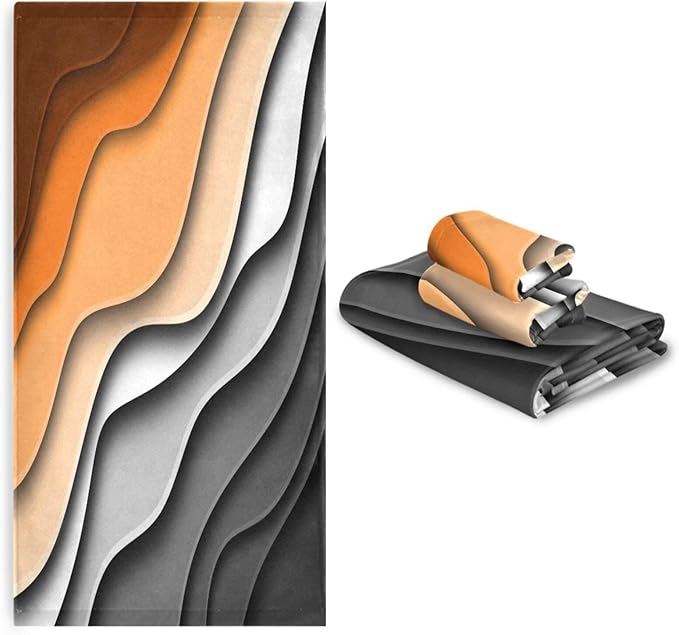 Burn Orange Grey Black Striped Bath Towels Set,Ultra Soft 3 Piece Modern Abstract Beach Waves Towel Set for Bathroom,1 Bath Towel 1 Hand Towel 1 Washcloth,Absorbent Decoractive Bathroom Towels