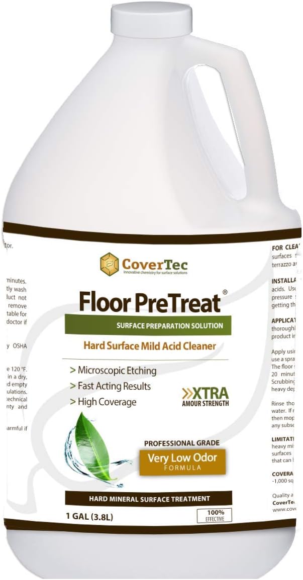 CoverTec PreTreat Floor Acid Cleaner and Etching Treatment for Ceramic Tiles, Concrete (1 GAL - Prof Grade)