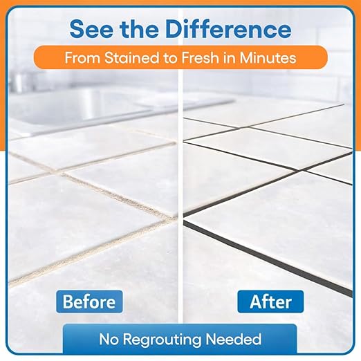 Gray Grout Paint Pen Tile Grout Colorant & Sealer Marker, Quick-Dry, Ideal for Bathroom, Shower, Kitchen Tiles Restores Grout Lines, 3 Adjustable Tips (2-3 mm)