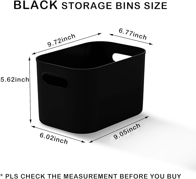 12 Pack Black Plastic Storage Bins, Storage Container for Organizing, Storage Boxes with Handle for Shelves, Cute Organizer Bins for Craft, Snacks, Pantry, Cabinet, 8.7x6.7x5.66inch