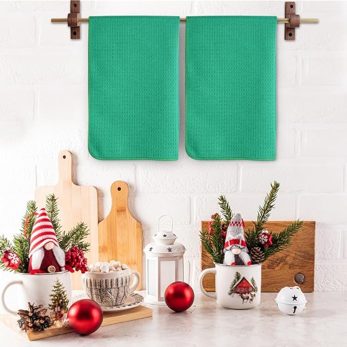 SINLAND Kitchen Towel Premium Sublimation Blank Towels Fast Drying Tea Towel Polyester Dish Towels for Drying Dishes Festive Decoration 16 Inch X 24 Inch 10 Pack Christmas Green